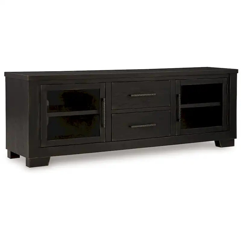 Galli Large TV Media Console, 2 Drawers, 4 Shelf, Black Wood, 80 Inch