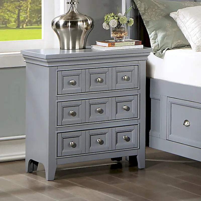 Saer Transitional Grey Wood 3-Drawer Nightstand by Furniture of America