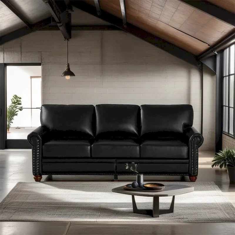 Classic Living Room Nails Sofa,Faux Leather
