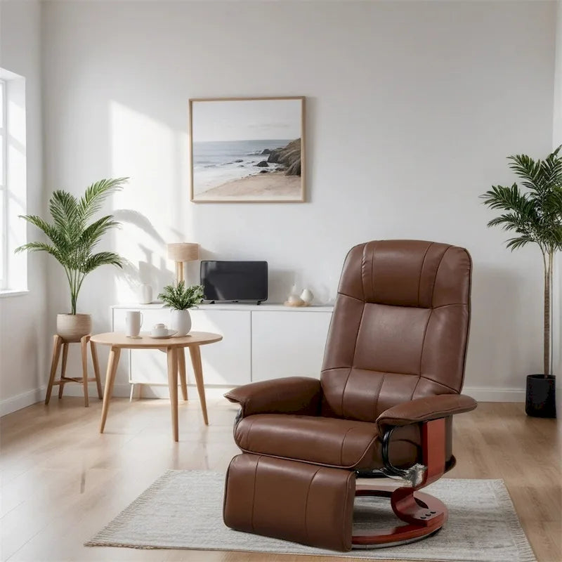 Leather Adjustable Swivel Lounge Chair with Footrest and Armrest