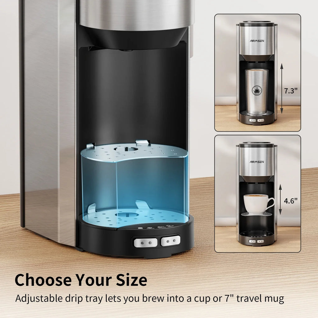 Single Serve Coffee Maker with Grinder - Beans & Ground Include Travel Mug