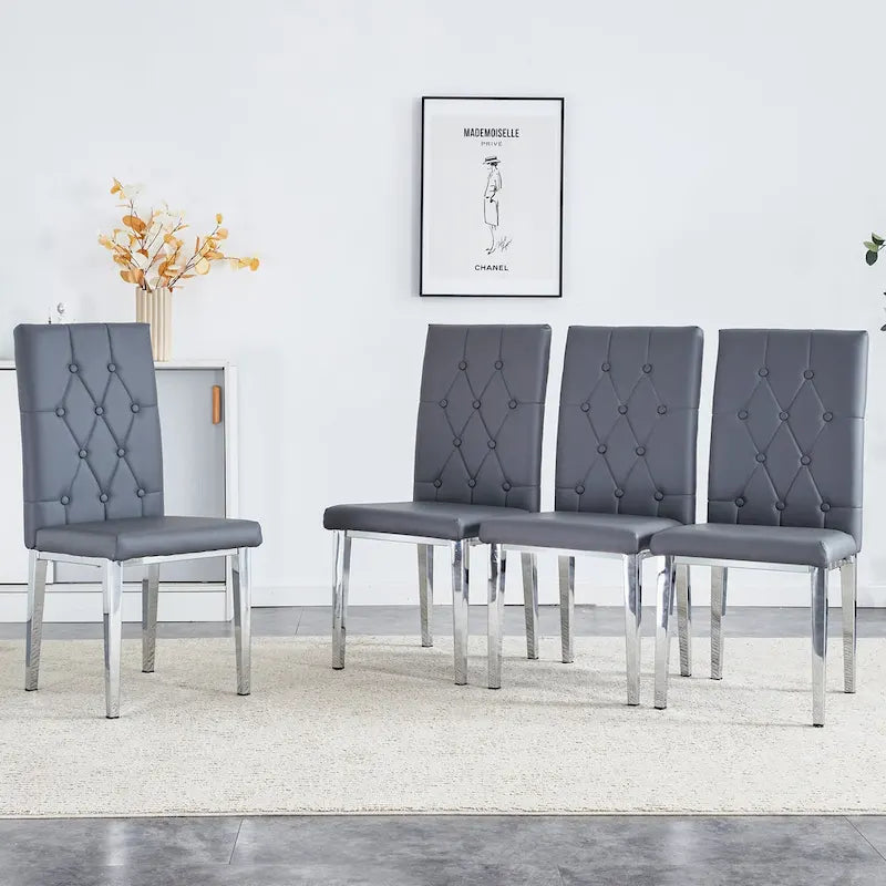 4 piece set of gray armless dining chairs brings a touch of elegance and mystery to the dining area with its deep gray tone