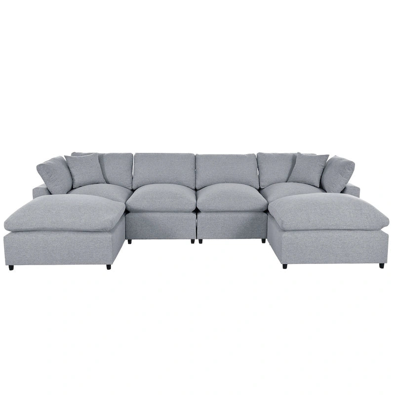 134.40 Modern U-Shaped 6 Seater Sectional Sofa with 2 Large Chaises, Removable Ottomans and Soft Cushions