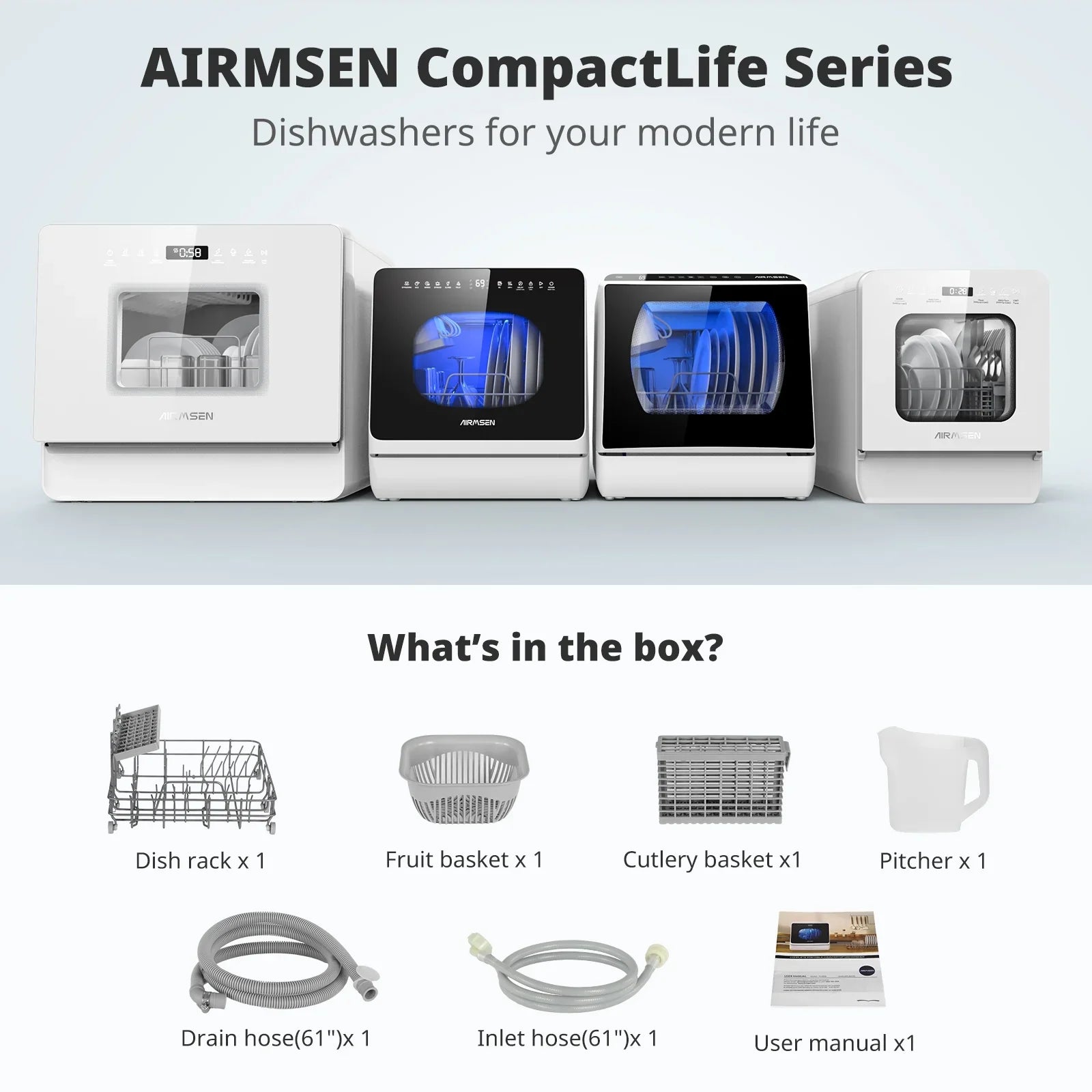 Countertop Dishwasher with Salt Chamber, 5L Built-in Water Tank, TDQR09