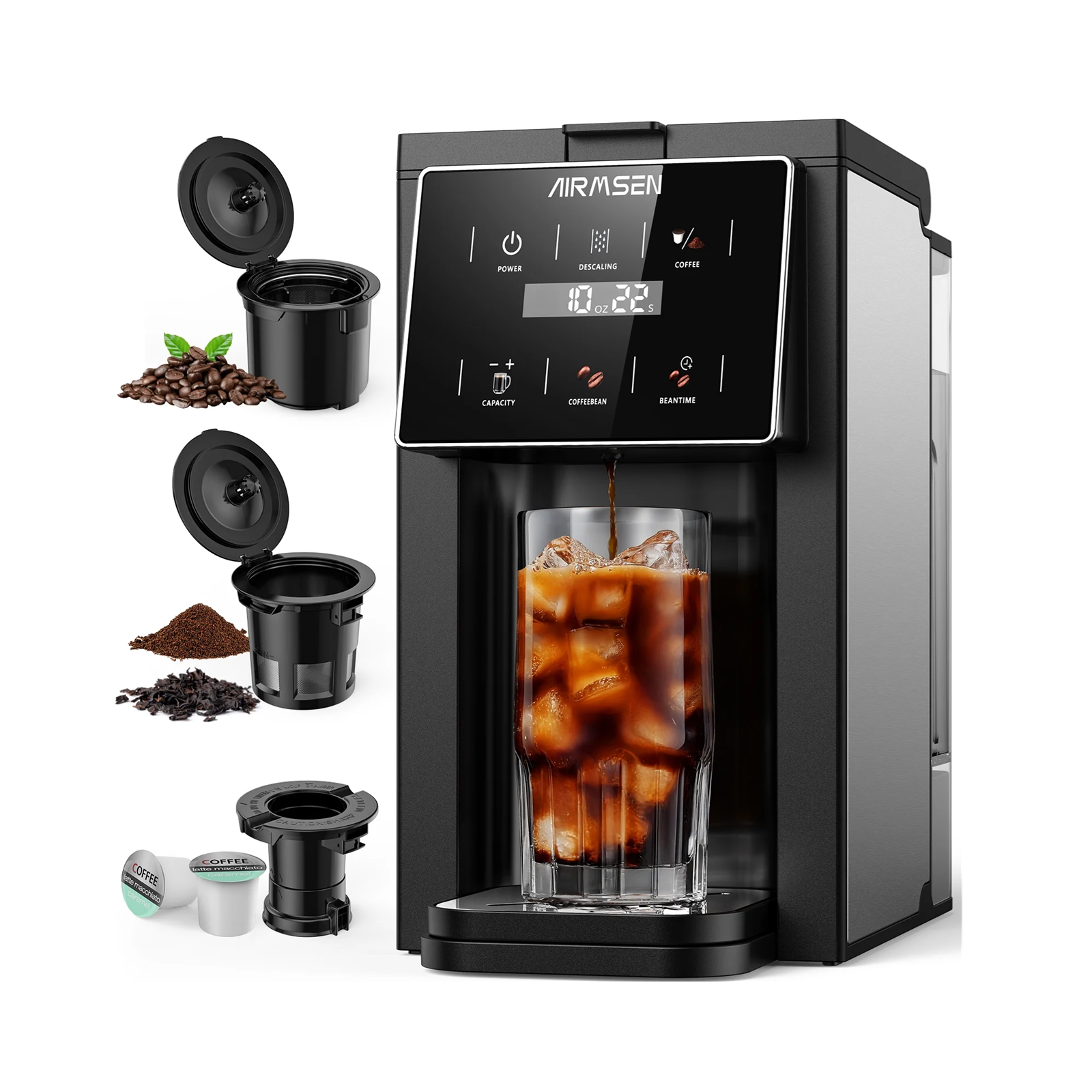 Cafetière à dosettes avec broyeur intégré - Broyeur pour dosettes K-Cup, café moulu et thés 