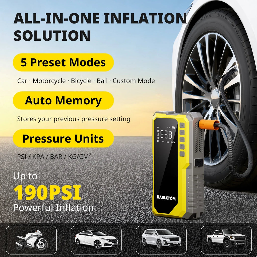 4500A Car Jump Starter with 190PSI Air Compressor, 88Wh Lithium Battery