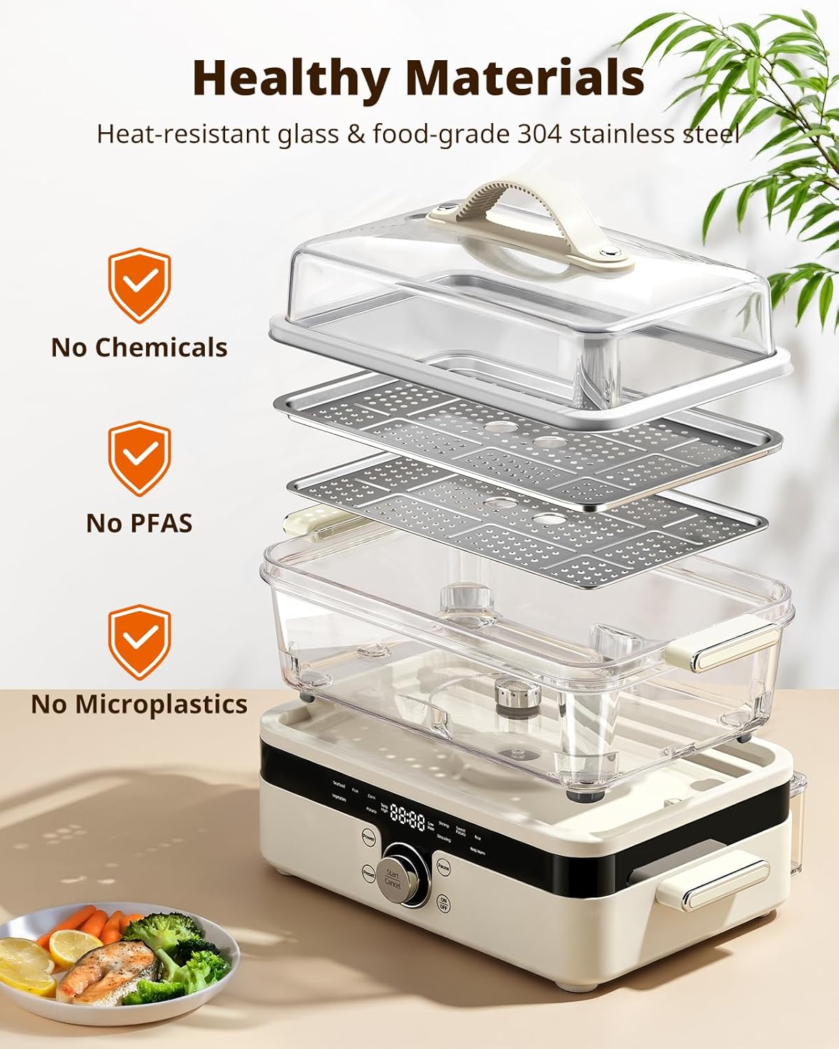 Glass Food Steamer for Cooking - 8.5QT Vegetable Steamer