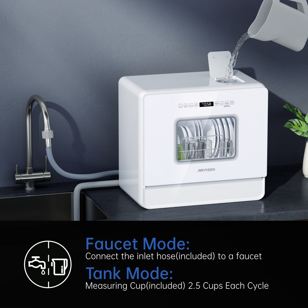 5-Place Settings Portable Countertop Dishwasher with 5L Built-in Water Tank, Ultra-Slim Dishwasher Upgrade 3 Spray Arms
