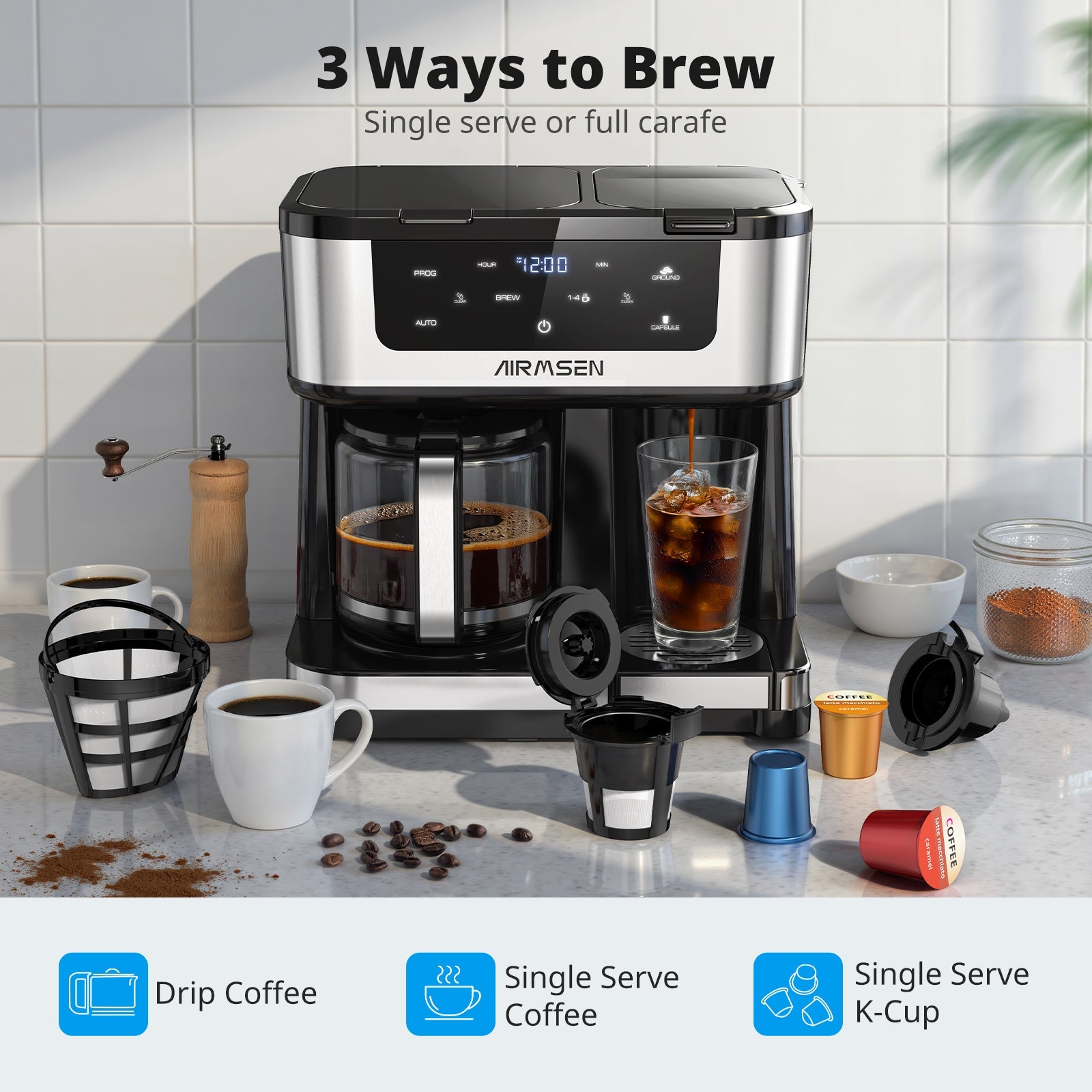 12-Cup Drip Coffee Maker with K Cup Combo, Programmable Coffee Machine, Single Serve or Coffee Pot
