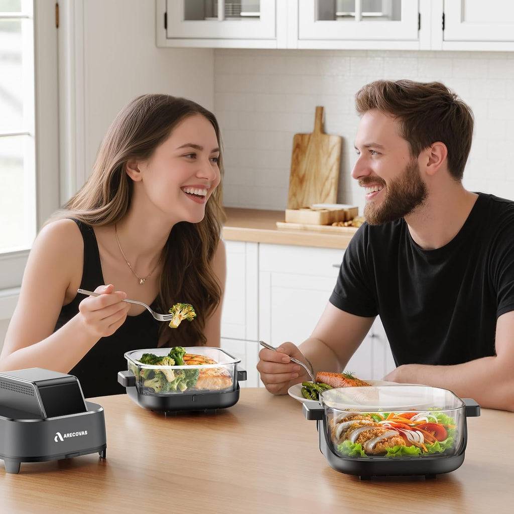 4-in-1 Portable Glass Air Fryer, 140–400°F Precise Heat, Max Crisp Technology