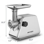 Stainless Steel Meat Grinder, Electric 3 in 1 Meat Mincer with 2 Blades & 3 Plates, Sausage & Kubbe Maker Kit