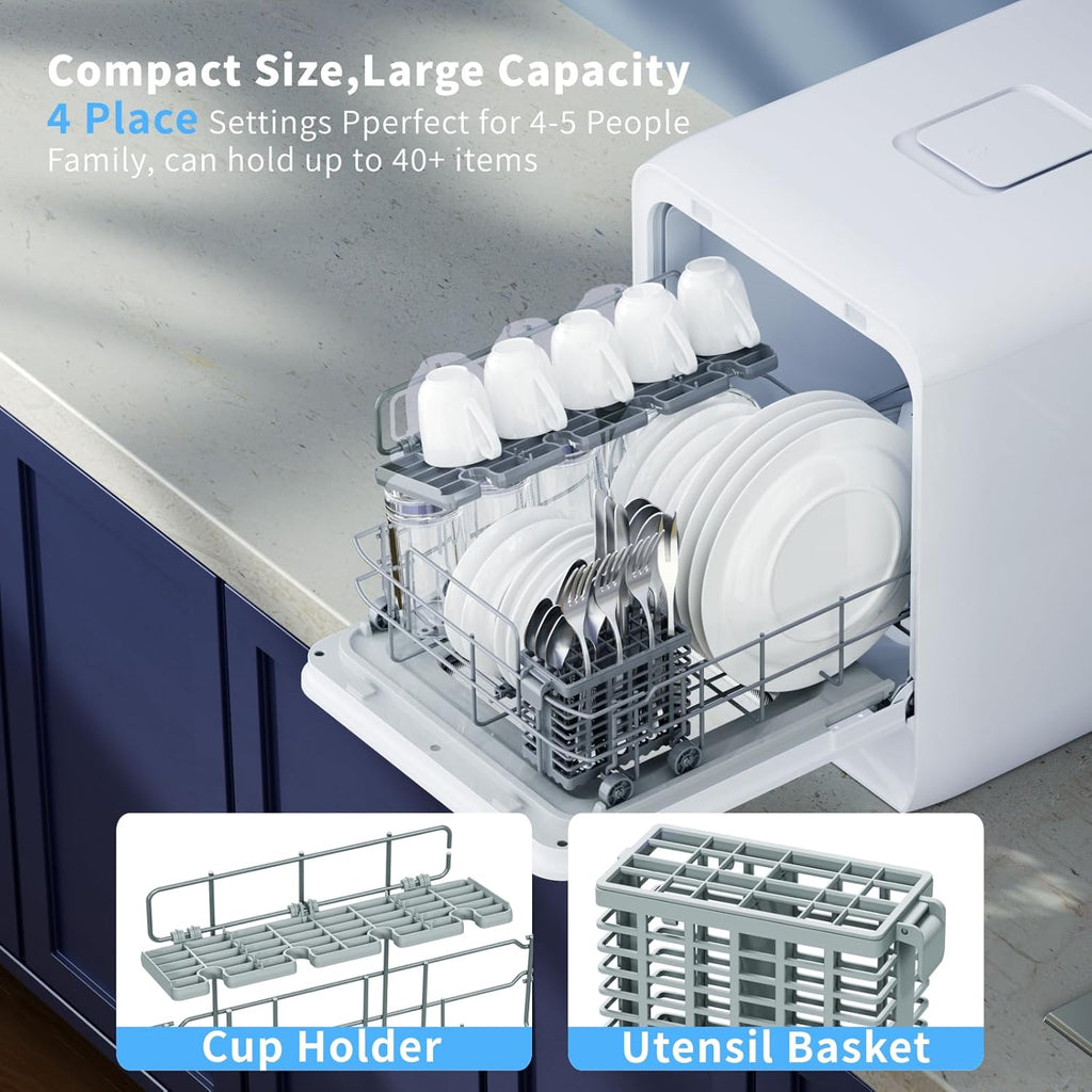 Portable Countertop Dishwasher with Built-in Water Tank, 3 Place Settings