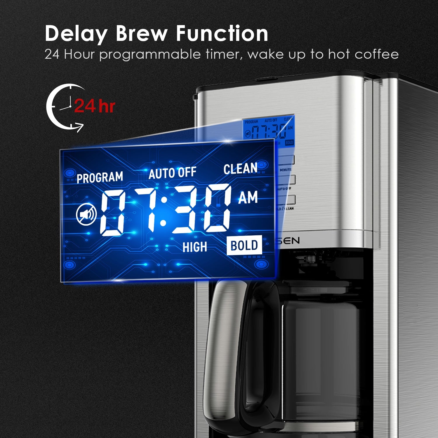 Cafetière à filtre programmable 12 tasses, acier inoxydable 