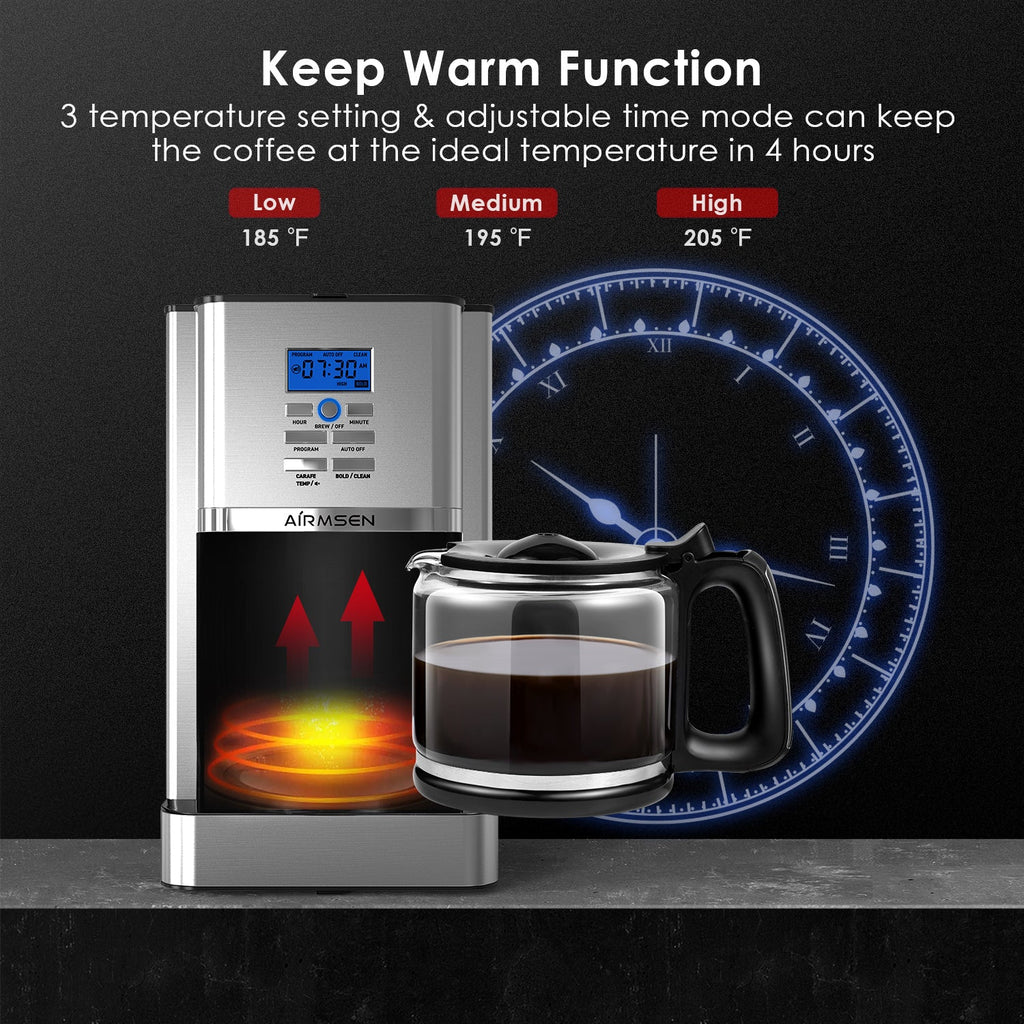 Drip Coffee Maker - 12 Cups Programmable, Stainless Steel