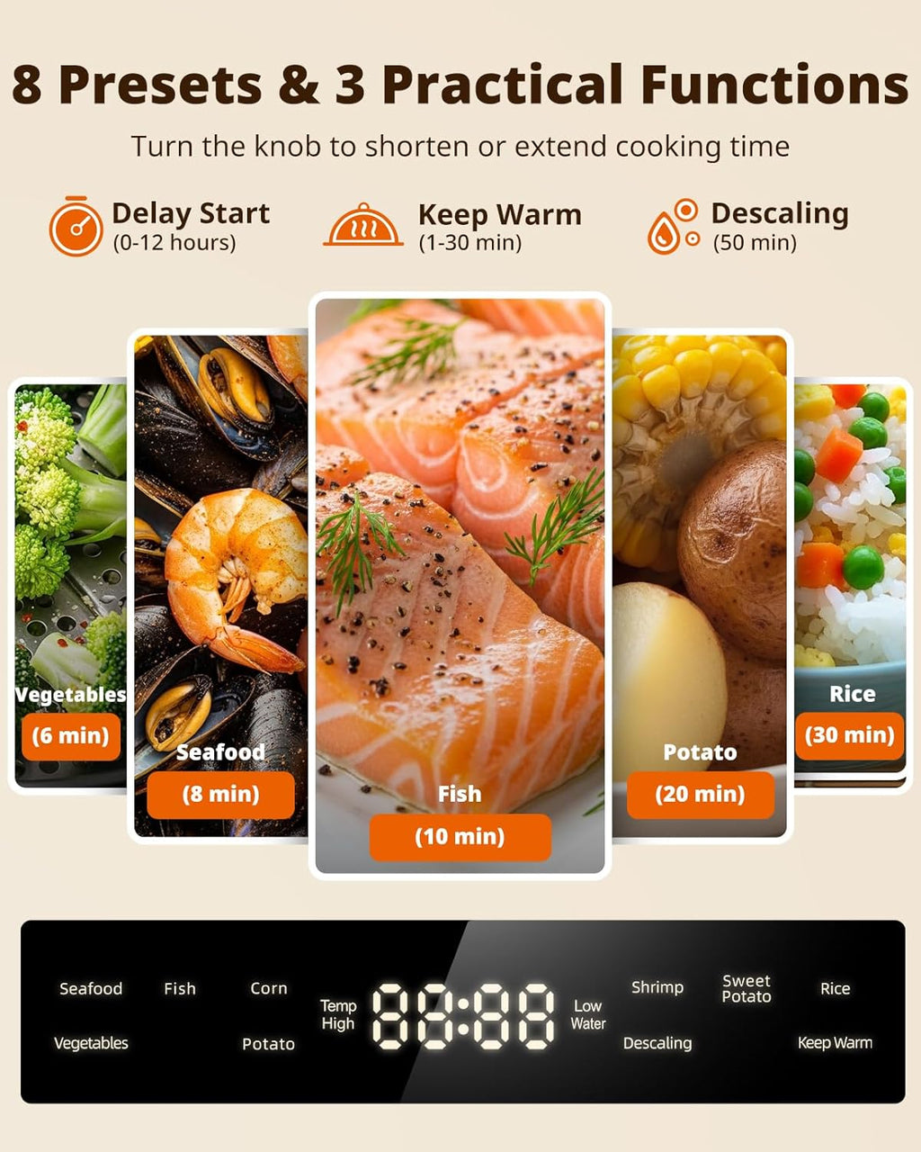 Glass Food Steamer for Cooking - 8.5QT Vegetable Steamer