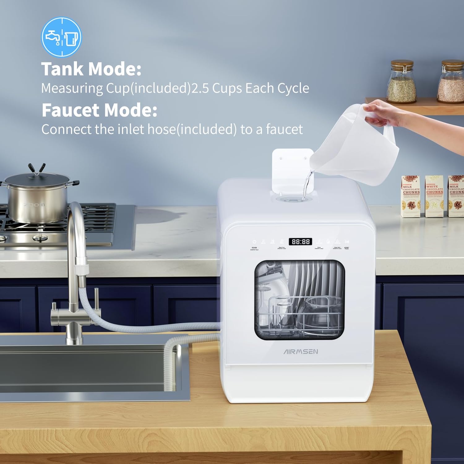 Portable Countertop Dishwasher with Built-in Water Tank, 3 Place Settings