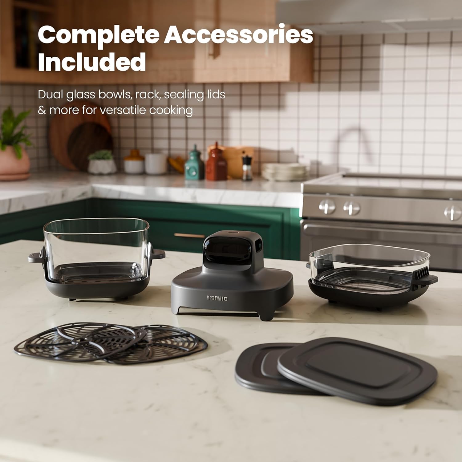 5-in-1 Portable Glass Air Fryer, 2.6QT & 4.7QT Dual Glass Containers with Lids