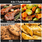 4-in-1 Portable Glass Air Fryer, 140–400°F Precise Heat, Max Crisp Technology