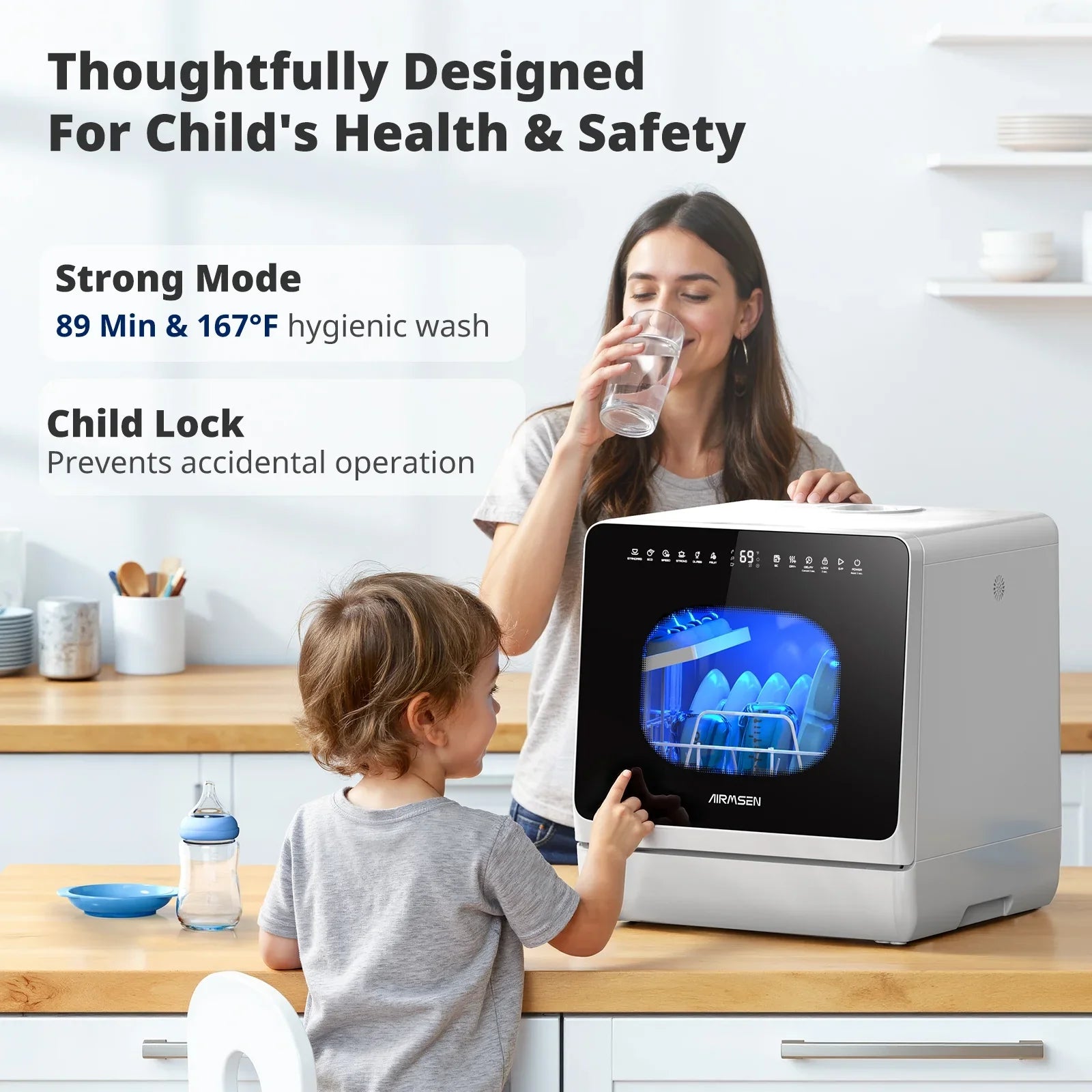 Countertop Dishwasher with Salt Chamber, 5L Built-in Water Tank, TDQR09