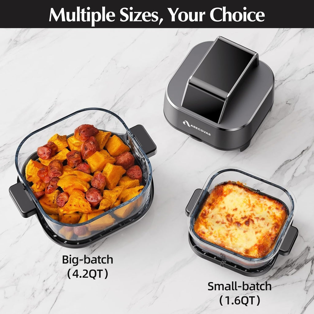 4-in-1 Portable Glass Air Fryer, 140–400°F Precise Heat, Max Crisp Technology