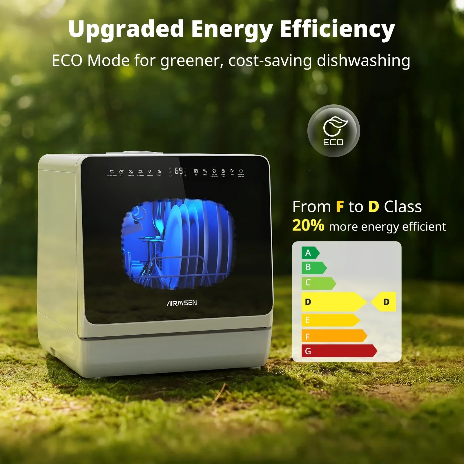 Countertop Dishwasher with Salt Chamber, 5L Built-in Water Tank, TDQR09