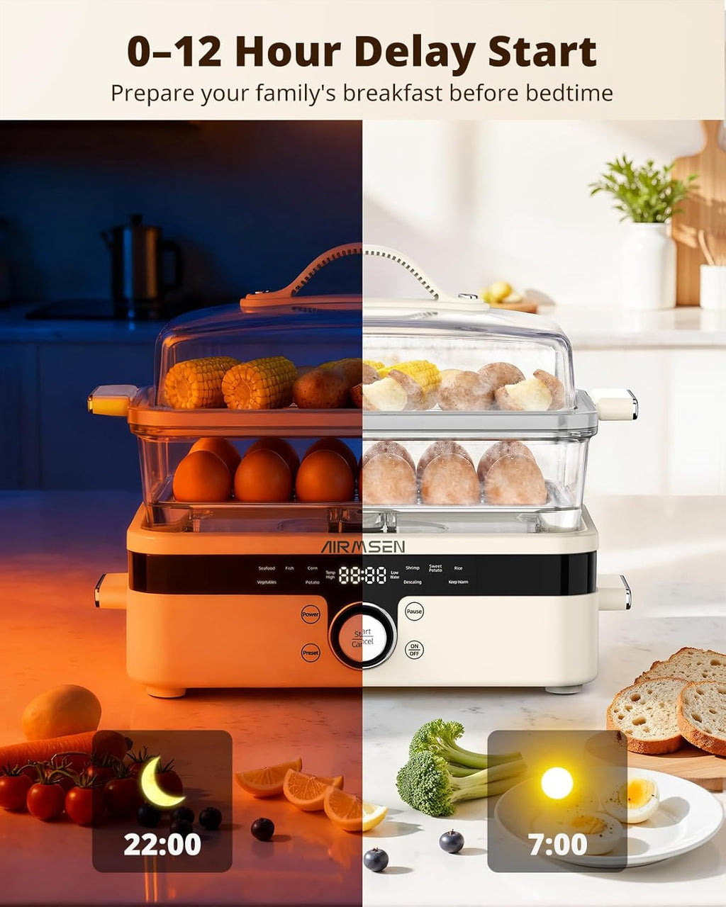 Glass Food Steamer for Cooking - 8.5QT Vegetable Steamer