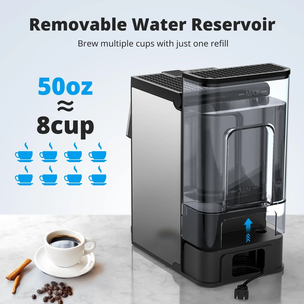 Single Serve Coffee Maker with Grinder - Grinder for K Pods, Ground Coffee, Teas