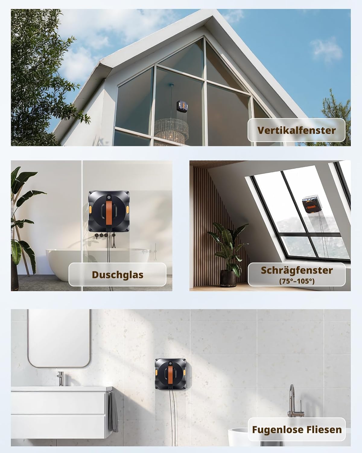 Window Cleaning Robot 3500Pa, Automatic Path Planning, Location Memory, Edge Detection Technology
