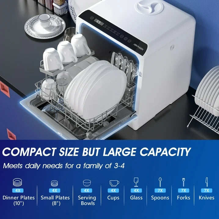 Portable Countertop Dishwasher with 5L Built-in Water Tank
