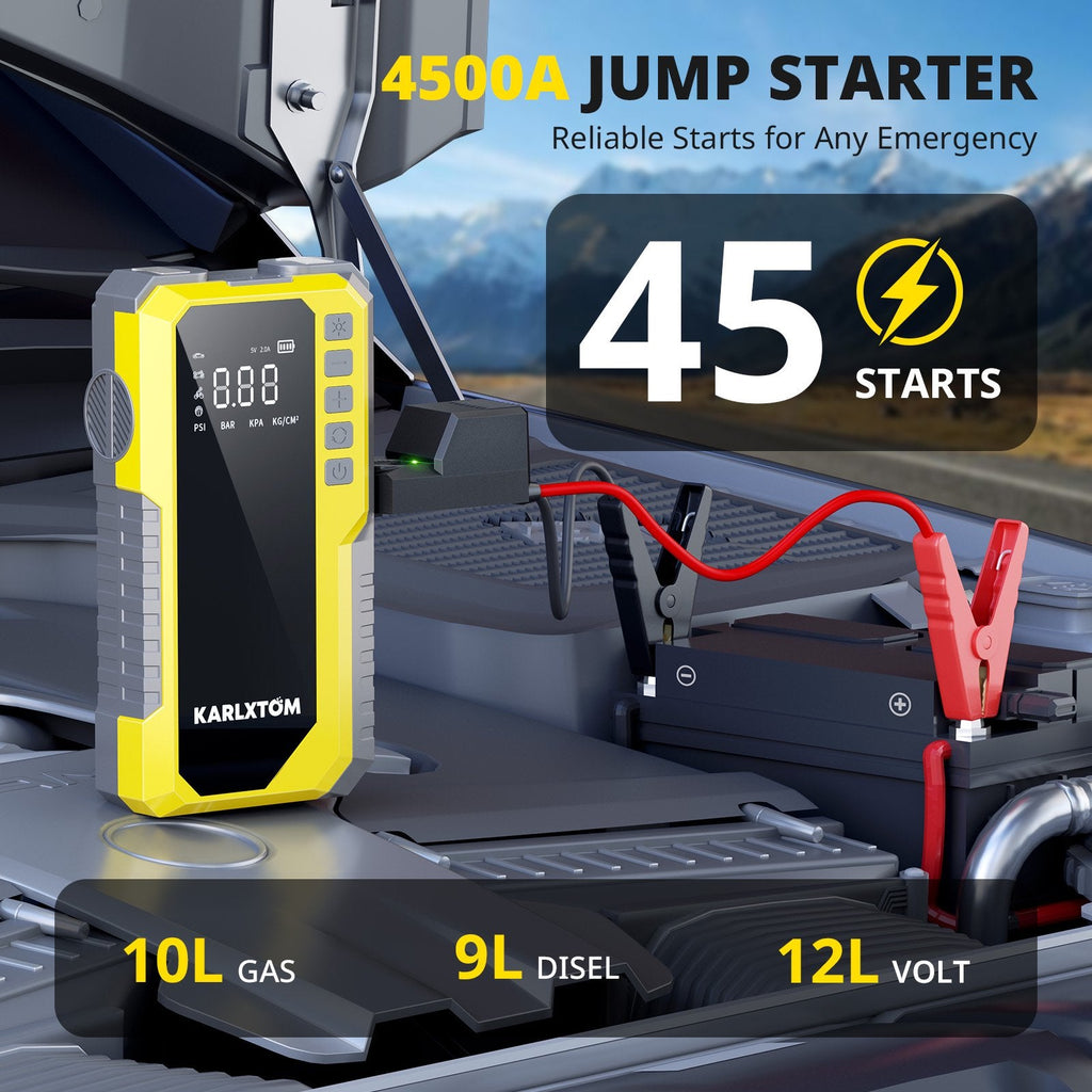 4500A Car Jump Starter with 190PSI Air Compressor, 88Wh Lithium Battery
