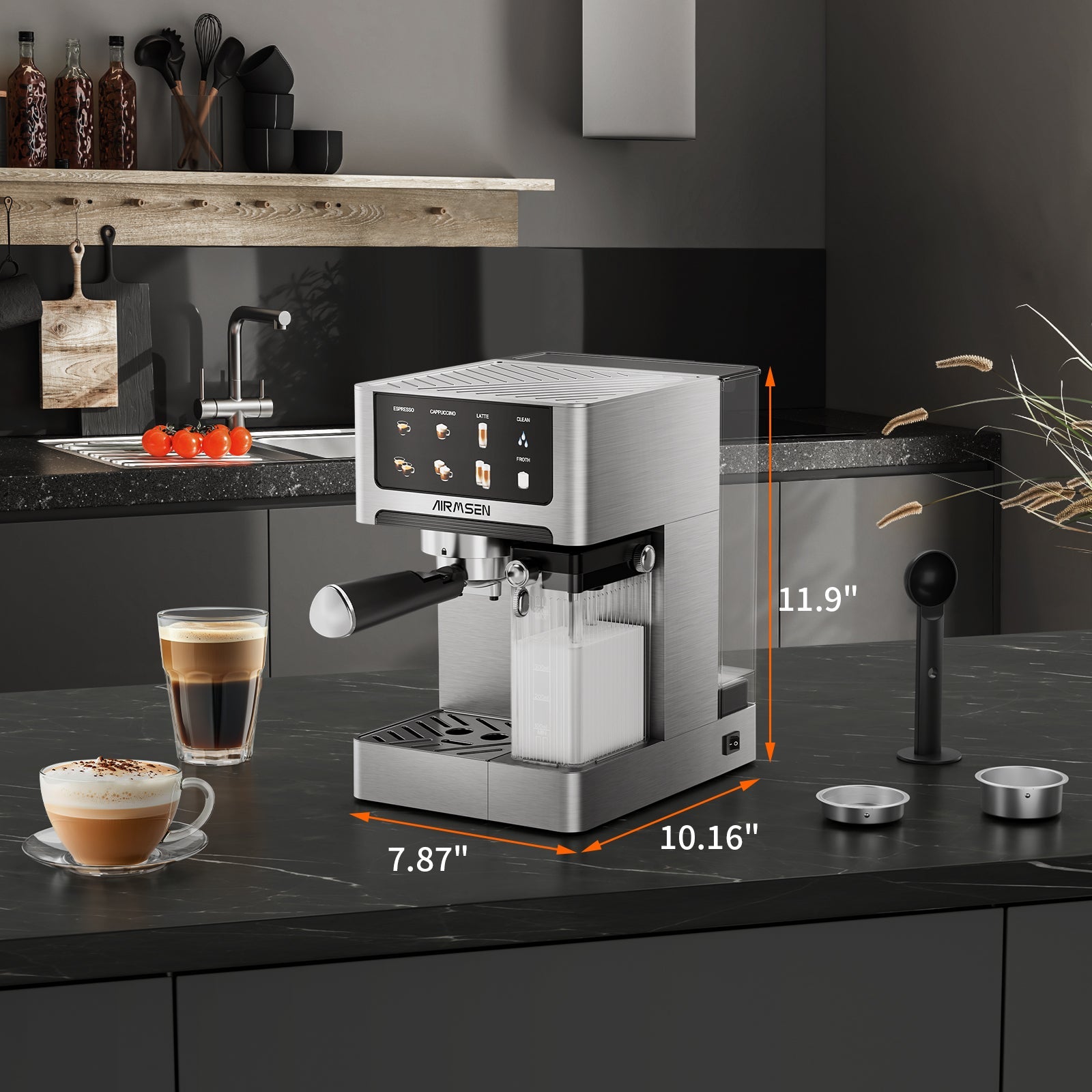 Espresso Machine with Color Touchscreen, 20 Bar Cappuccino Latte Machines with Automatic Milk Frother