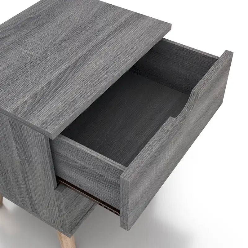 DH BASIC Mid-Century Modern Distressed Grey 2-Drawer Nightstand by Denhour