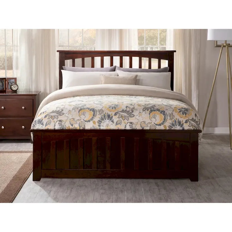 Mission Full Foundation Bed Frame with Matching Footboard in Walnut