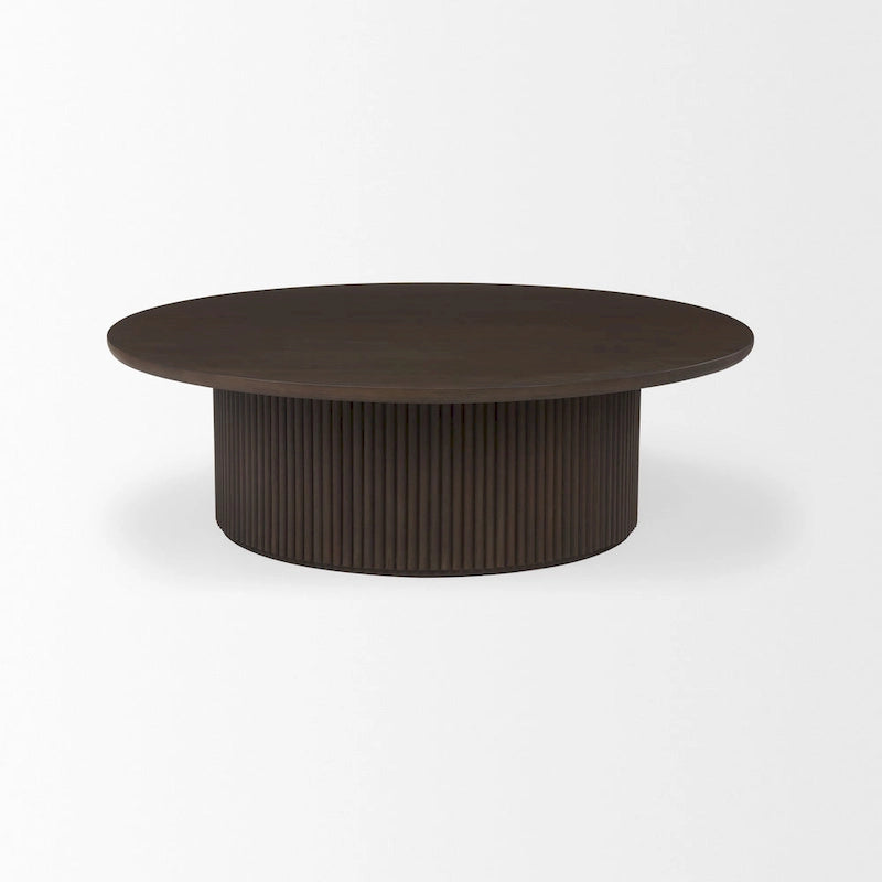 Terra 48L x 48W x 15H Dark Brown Wood Round Fluted Coffee Table