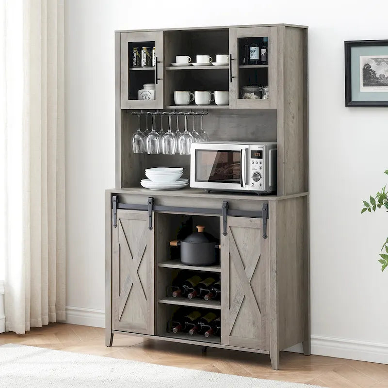 42.5-inch Farmhouse Wine Cabinet with Sliding Barn Door - 15.7D x 42.5W x 69.6H
