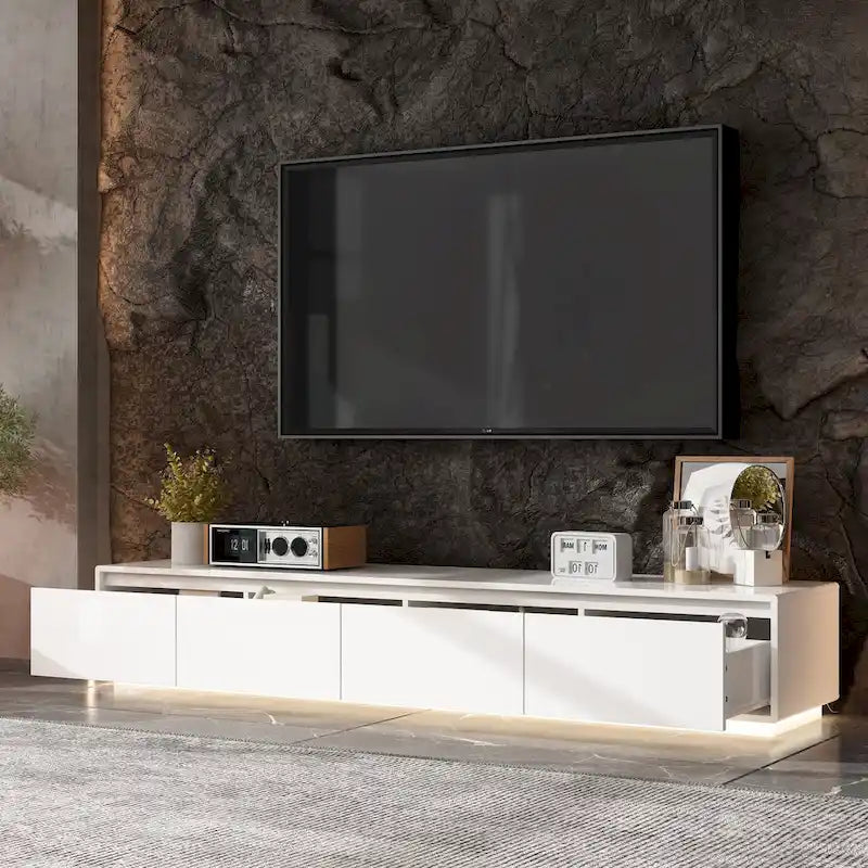 Illuminated White High Gloss Television Entertainment Center Console