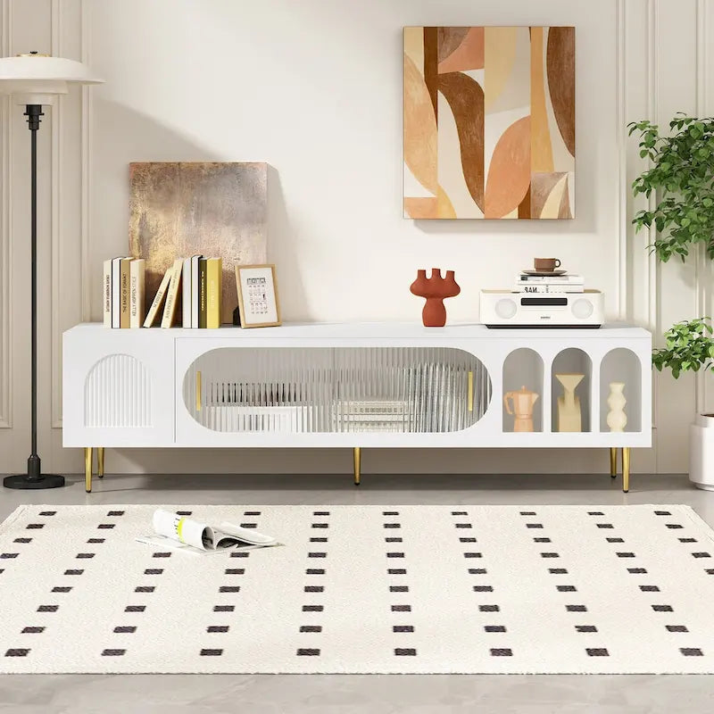 Modern TV Stand for up to 70 Inch TV, Entertainment Center TV Media Console Table, with 3 Shelves and 2 Cabinets