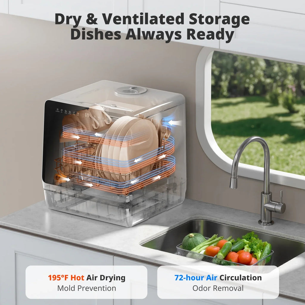 Countertop Dishwasher with Salt Chamber, 5L Built-in Water Tank, TDQR09