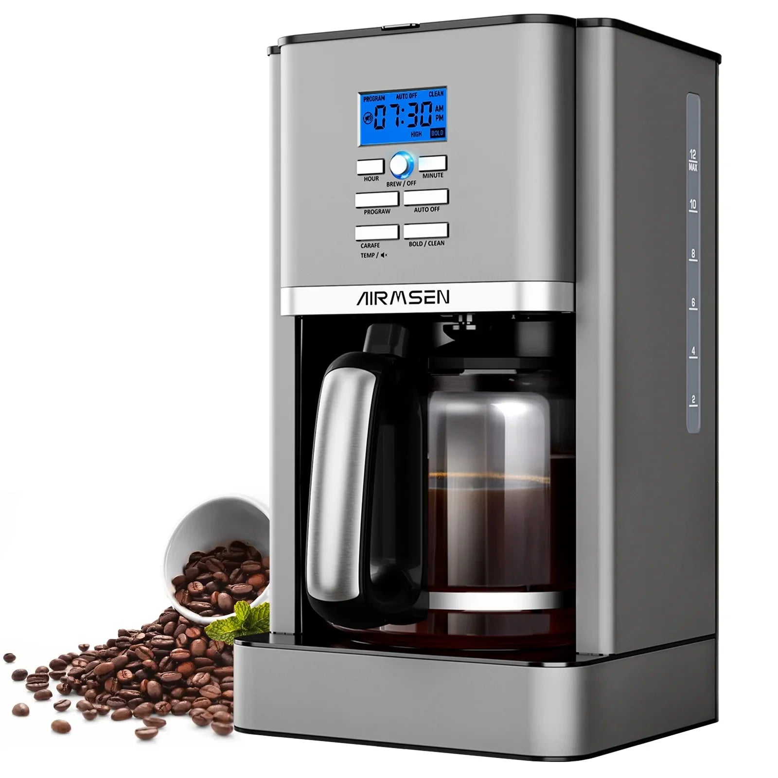 Cafetière à filtre programmable 12 tasses, acier inoxydable 