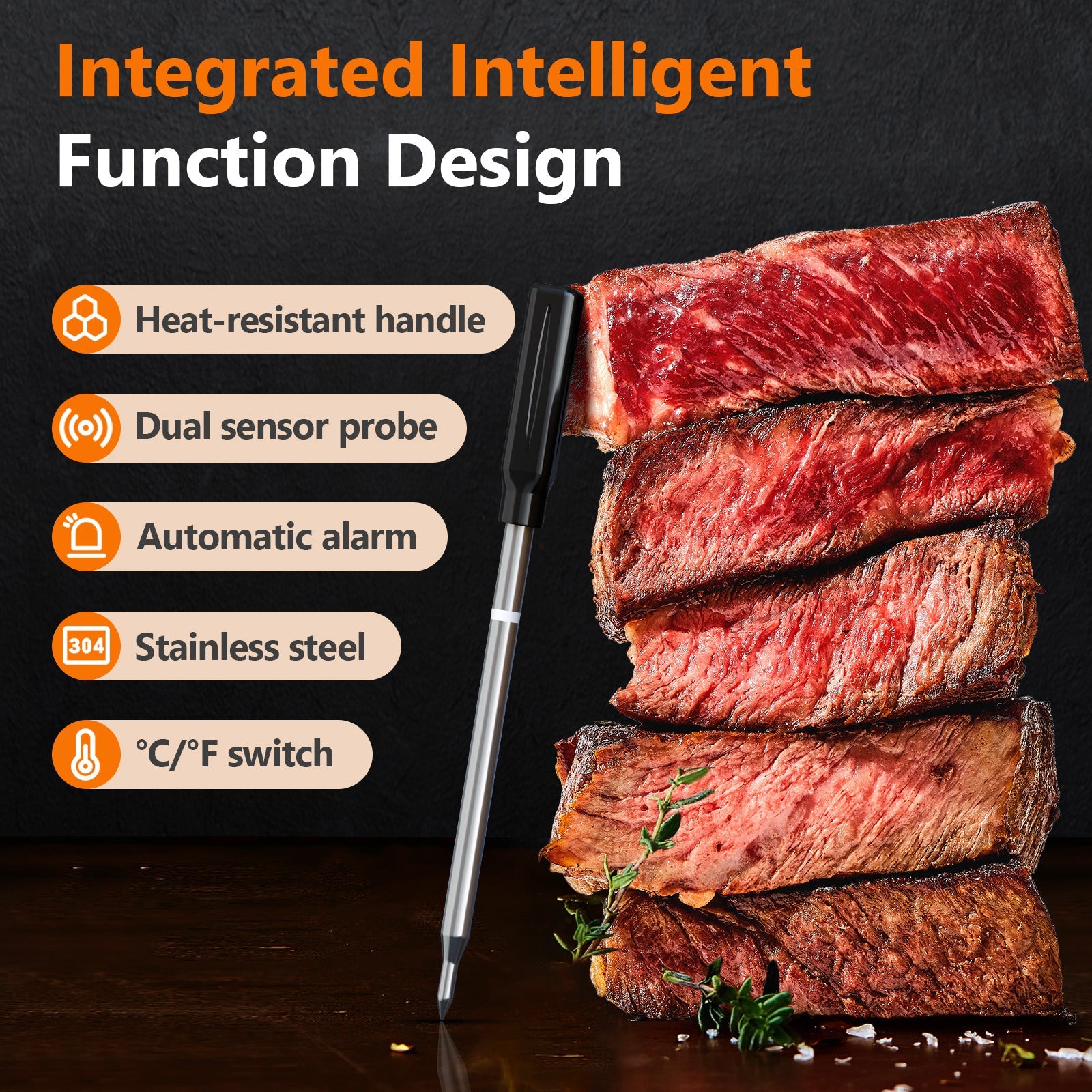500Ft Wireless Meat Thermometer with LCD Display Base, APP Control