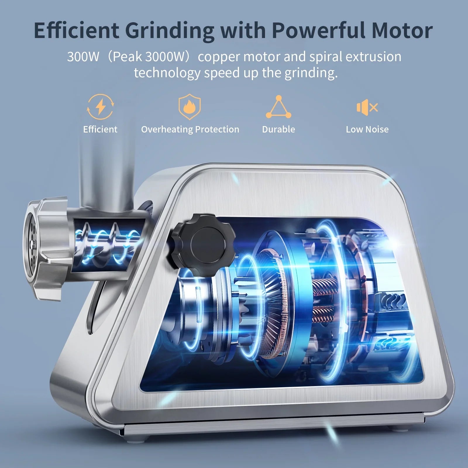 Stainless Steel Meat Grinder, Electric 3 in 1 Meat Mincer with 2 Blades & 3 Plates, Sausage & Kubbe Maker Kit