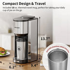 Single Serve Coffee Maker with Grinder - Beans & Ground Include Travel Mug